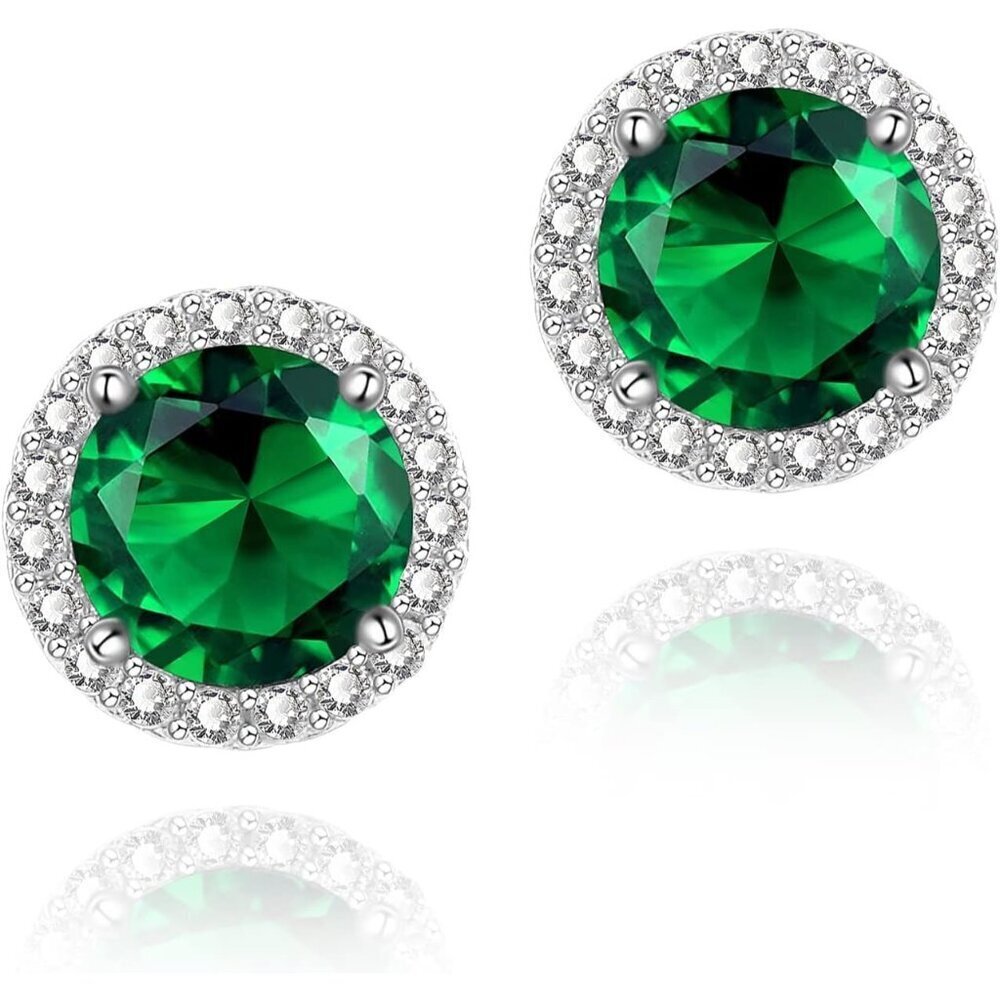 Women's Round Green Birthstone Elegant Mall Dainty Halo Cubic Zirconia Earring